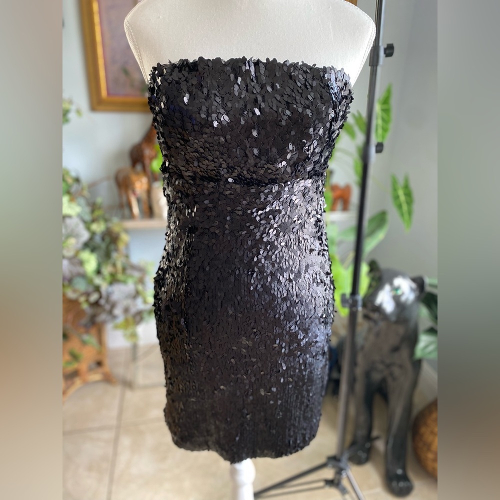 Sparkle & Fade Strapless Black Sequin Mini Mermaidcore Barbiecore Fairygothcore